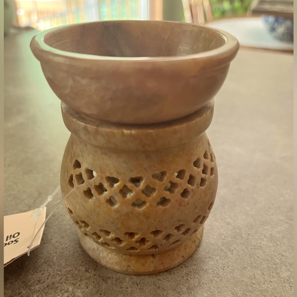 Vintage Soapstone Oil Burner NWT Brown Carved